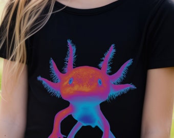 Neonkleuren Axolotl-T-shirt voor kinderen, leuk T-shirt zeedierenfeest, grappig zomer-T-shirt jongens en meisjes, levendig helder marineleven Park Play-top