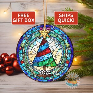 Christmas Tree, 2024 Ornament, Christmas Ornament, Christmas Decoration, Ceramic, Stained Glass-Look Ornament, Holiday Gift Idea, Custom
