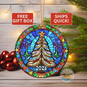 Christmas Tree, 2024 Ornament, Christmas Ornament, Christmas Decoration, Ceramic, Stained Glass-Look Ornament, Holiday Gift Idea, Boho Gift