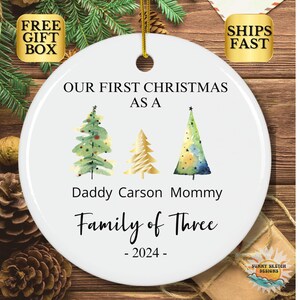 Family of Three Christmas Ornament, Personalized Family Ornament, Family of 3, Family Ornament, Personalized Baby&#39;s First Christmas Ornament