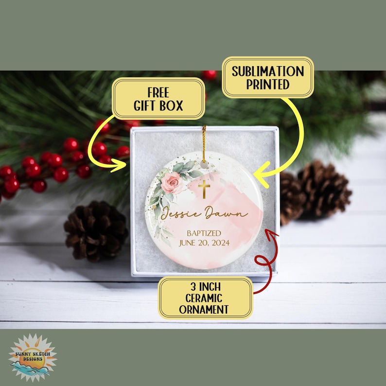 Baptism Gift for Girl, Custom Baby Christening Keepsake Ornament, First