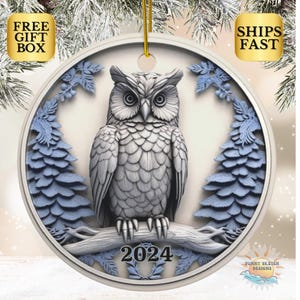 Owl Ornament Personalized Owl Christmas Ornament 2024 Christmas Ornament Ceramic Ornament Christmas Ornament Keepsake Ornament Name and Year