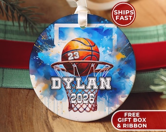 Personalized Basketball Gift Ornament, Custom Basketball Christmas Ornament with Name and Number, Basketball Ornament, Basketball Coach Gift