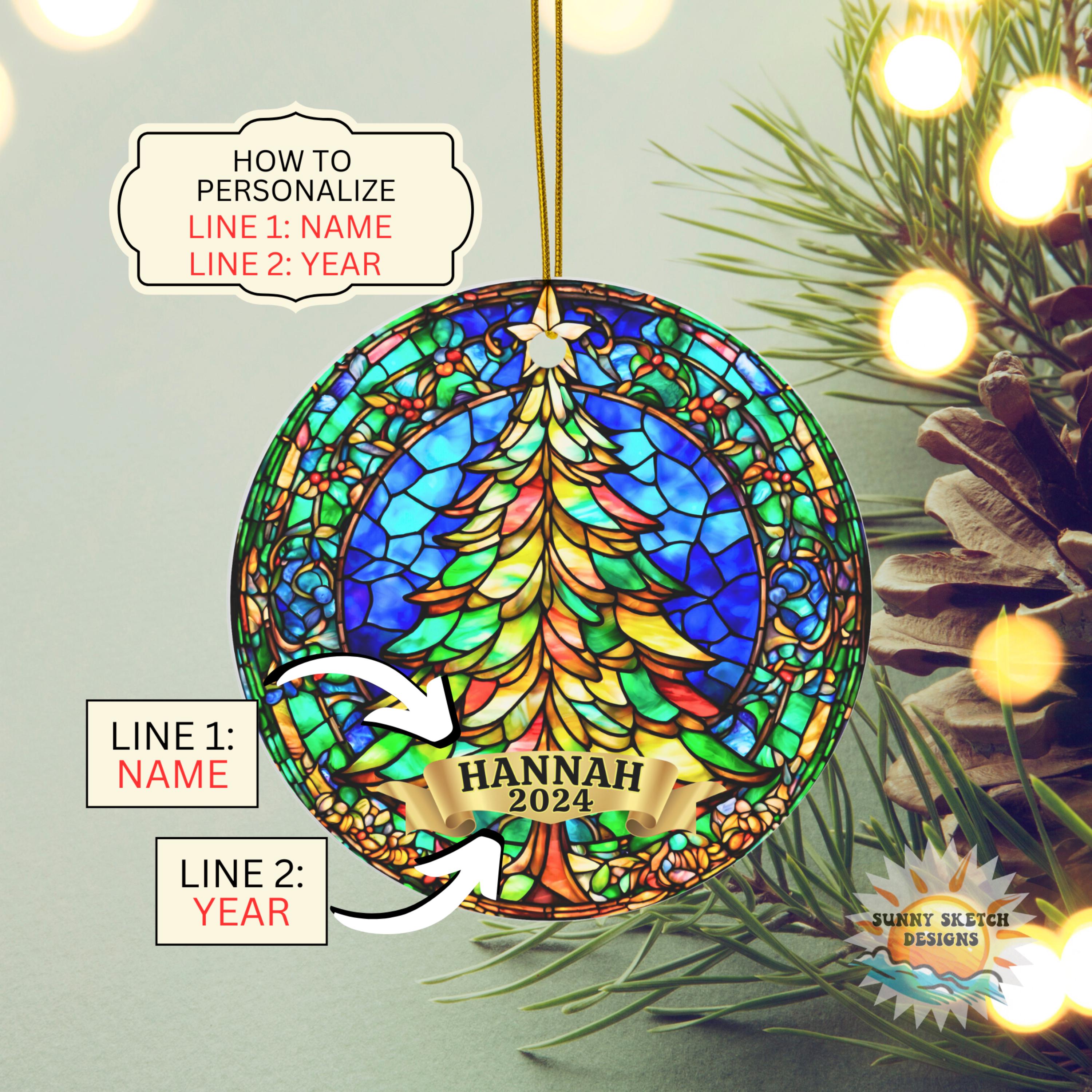 Christmas Tree, 2024 Ornament, Christmas Ornaments, Christmas Decoration, Ceramic, Stained Glass-Look Ornament, Holiday Gift Idea, Custom