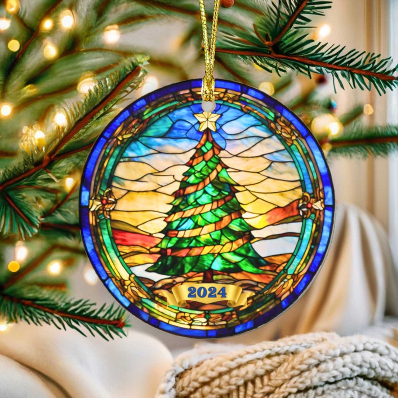 Christmas Tree, 2024 Ornament, Stained Glass Effect Christmas Ornament