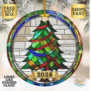 Christmas Tree, 2024 Ornament, Christmas Ornament, Christmas Decoration, Ceramic, Stained Glass-Look Ornament, Holiday Gift Idea, Custom