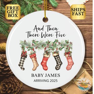 Pregnancy Announcement Ornament, Family of Five Christmas Ornament, Personalized Family Ornament Family of 5 Personalized New Baby  Ornament