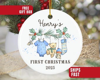 Baby Boy First Christmas Ornament, Personalized First Christmas Baby Boy Ornament, Custom Baby Boy Keepsake Ornament Gift With Name for Boy