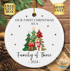 Family of Three Christmas Ornament, Personalized Family Ornament, Family of 3, Family Ornament, Personalized Baby&#39;s First Christmas Ornament