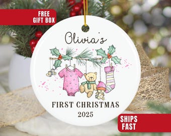 Baby Girl First Christmas Ornament, Personalized First Christmas Baby Girl Ornament, Custom Baby Girl Keepsake Ornament Gift Name for Girl