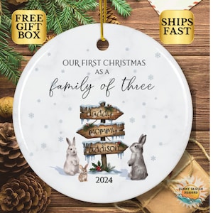 Family of Three Christmas Ornament, Personalized Family Ornament, Family of 3, Family Ornament, Personalized Baby&#39;s First Christmas Ornament