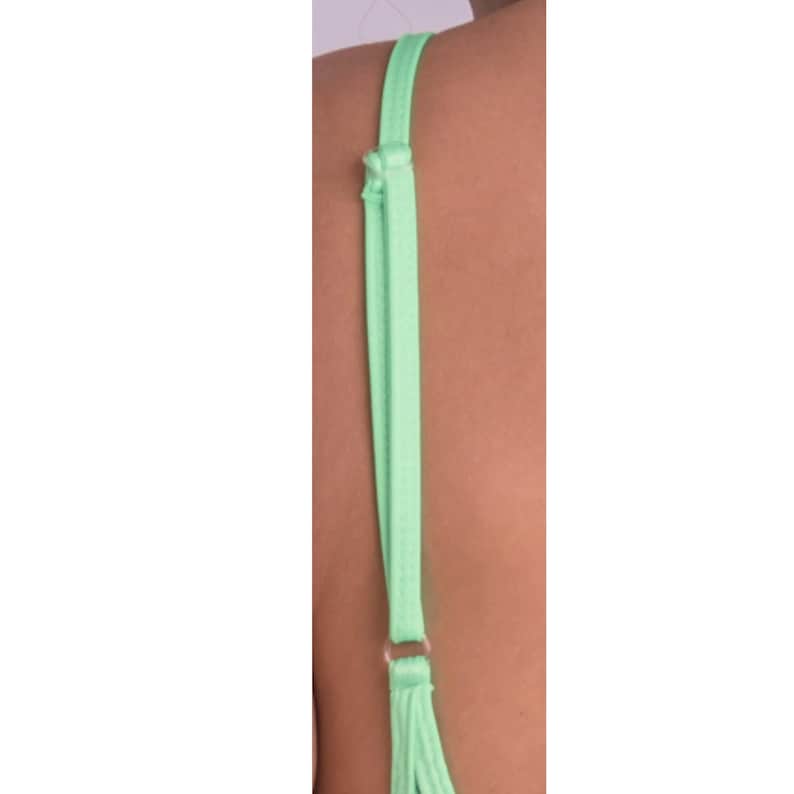 Body transparente de lencería, bikini de una pieza, escote en V de malla elástica, braguita de tanga con tiras ajustables, color verde menta imagen 3