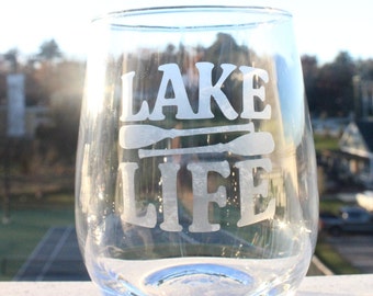 Lake Life #2 Stemless Wine Glass