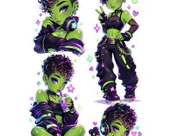 4 Chibi Alien PNG Bundle: Gamer Baddie, Out of This World Art - Etsy
