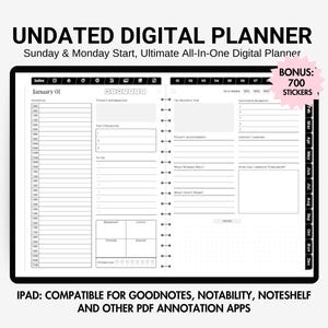 Undated Digital Planner iPad, All In One Digital Planner Undated Daily Planner, Ultimate Digital Life Planner Goodnotes, Notability Planner