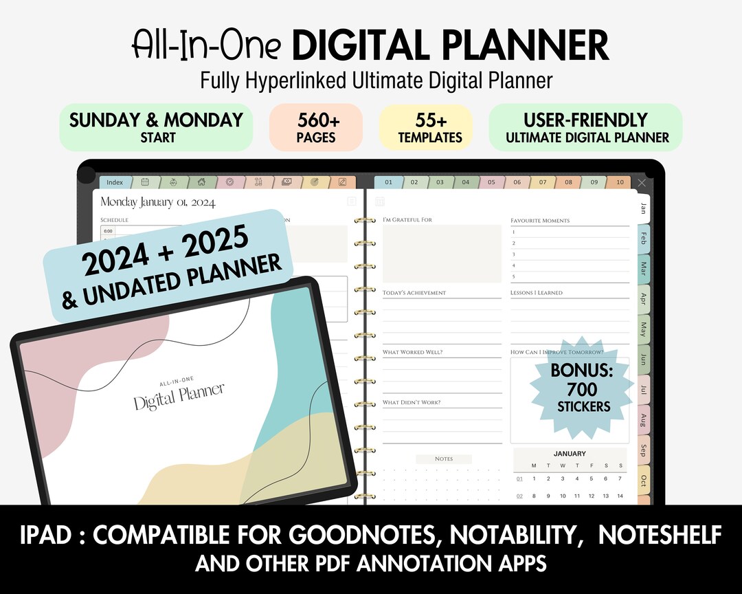 Digital Planner 2024 2025 iPad Planner Goodnotes Planner Etsy