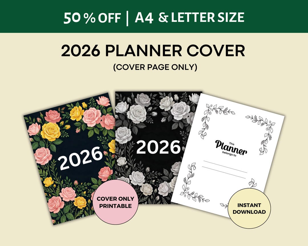 2026 Floral Planner Cover Set, Flower Printable Design With Matching ...