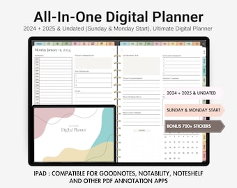 Digital Planner 2024 2025 Undated Digital Planner Goodnotes, IPad Planner 2024 2025, Ultimate All In One Digital Planner Goodnotes 2024