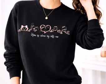 女性用猫スウェットシャツ。猫好きへのギフト。心地よいバレンタインデーの猫クルーネックプレゼント。かわいい猫ママの美的グラフィック。面白い猫シャツ。