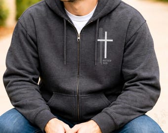 Christian Zip Up Hoodie for Men Matthew 19:26 Cross Hoodie Faith Zip Jacket Bible Verse Sweatshirt Christian Gift for Him Minimalist Jesus