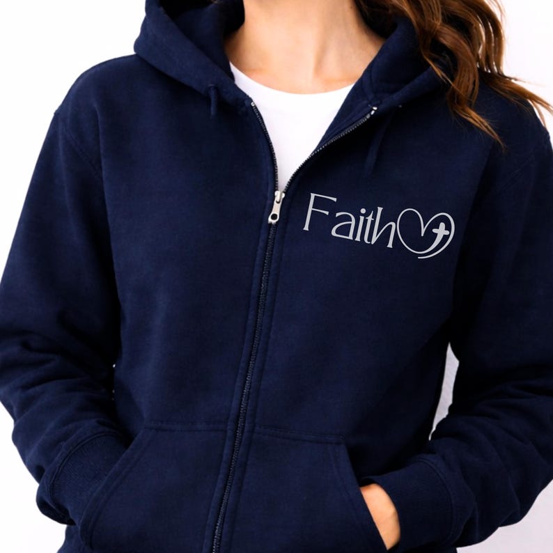 Zip up Hoodie Faith clothes Christian Zip Hoodie Sweatshirt Christian Merch womens black Faith zip up lightweight jacket Religious clothes image 3