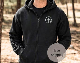 Mens Christian Zip Up Hoodie Jesus Is King Full Zip Faith Jacket Baptism Gift Religious Hoodie Fleece Church Outfit for him Pastor Gift idea