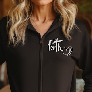 Reißverschluss Hoodie Glaube Kleidung Christian Zip Hoodie Sweatshirt Christian Merch Damen Schwarz Glaube Reißverschluss leichte Jacke Religiöse Kleidung