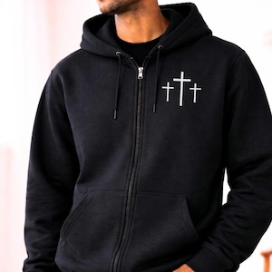 Christian Zip Up Hoodie & Faith Sweatshirt for Men Unisex Religious Jacket Full Zip Christian Gift for him Christian Cross Hoodie Fleece