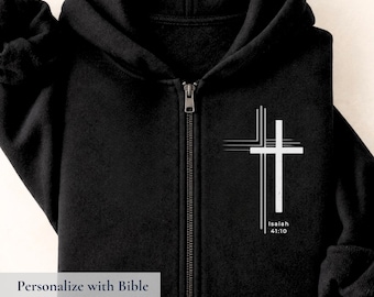 Christian Zip Up Hoodie for Men Matthew 19:26 Cross Hoodie Faith Zip Jacket Bible Verse Sweatshirt Christian Gift for Him Minimalist Jesus