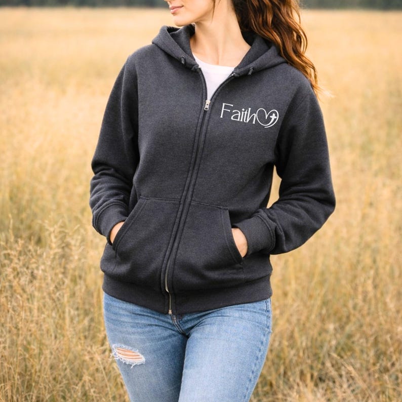 Zip up Hoodie Faith clothes Christian Zip Hoodie Sweatshirt Christian Merch womens black Faith zip up lightweight jacket Religious clothes image 11