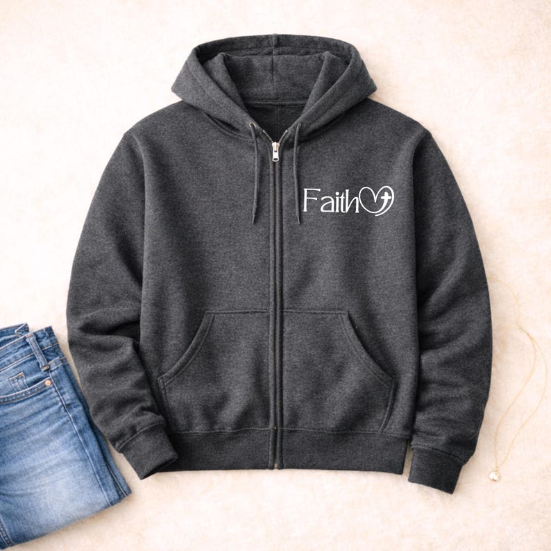 Zip up Hoodie Faith clothes Christian Zip Hoodie Sweatshirt Christian Merch womens black Faith zip up lightweight jacket Religious clothes image 5