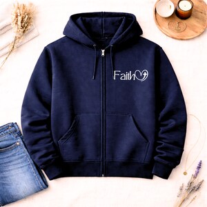 Zip up Hoodie Faith clothes Christian Zip Hoodie Sweatshirt Christian Merch womens black Faith zip up lightweight jacket Religious clothes image 8
