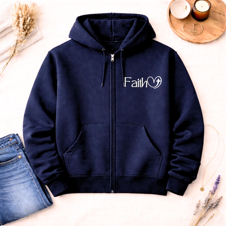 Zip up Hoodie Faith clothes Christian Zip Hoodie Sweatshirt Christian Merch womens black Faith zip up lightweight jacket Religious clothes image 8