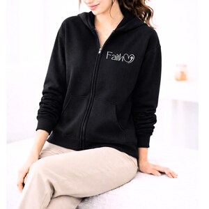 Zip up Hoodie Faith clothes Christian Zip Hoodie Sweatshirt Christian Merch womens black Faith zip up lightweight jacket Religious clothes image 2
