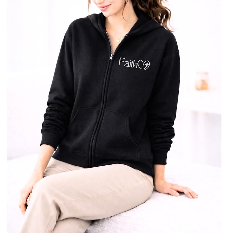 Zip up Hoodie Faith clothes Christian Zip Hoodie Sweatshirt Christian Merch womens black Faith zip up lightweight jacket Religious clothes image 2