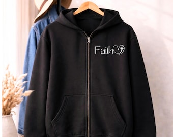 Hoodie met rits Faith kleding Christian hoodie met rits Christian Merch dames zwarte Faith lichtgewicht lichtgewicht jas met rits Religieuze kleding