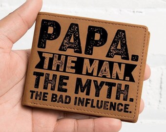 Papa The Man The Myth The Bad Influence Leather Wallet Gift For Dad, Father Gift For Christmas, First Time Dad Grandpa, Gift For Husband