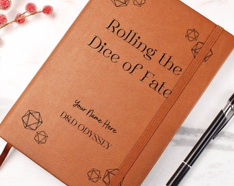 Rolling The Dice Of Fate Personalised Dungeons Notebook, Customised Campaign Notebook And Dragons Christmas Gift, Campaign Leather Journal