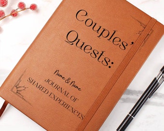 Couple's Quests Leather Journal, Adventure Journal For Couples, Custom Travel Journal Anniversary Gift, Engraved Bucket List Journal