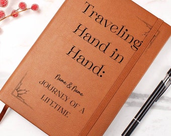 Traveling Hand In Hand Leather Journal, Adventure Journal For Couples, Custom Travel Journal Anniversary Gift, Engraved Bucket List Journal