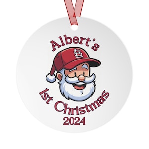 St. Louis Cardinals Personalized Baby&#39;s First Christmas MLB Team Metal Ornament