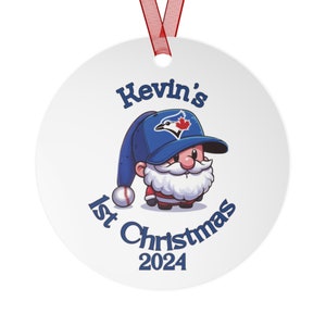 Personalized Baby&#39;s First Christmas MLB Team Metal Ornament  Toronto Blue Jays Santa