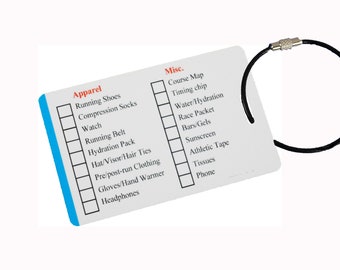 5K Run Gear Checklist Reminder, Customize, Organize Sports Equipment Bag, Secure Stainless Steel Keychain Cable, Pick a Color