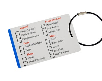 Flag Football Gear Checklist Reminder, Customize, Organize Sports Equipment Bag, Secure Stainless Steel Keychain Cable, Pick a Color