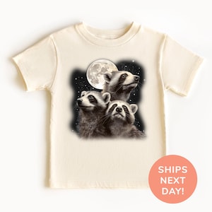 Three Raccoons Shirt and Onesie®, Raccoon Lover Toddler & Youth Shirt, Feral Raccoon Shirt, Moon Shirt, Moon Raccoon Shirt for Kids