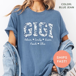 Comfort Colors® Personalized Gigi Shirt, Floral Gigi Shirt, Favorite Grandma Shirt, Mother&#39;s Day Shirt, Custom Gift from Grandkids