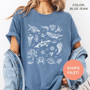 Comfort Colors® Zeedieren Shirt Kust Shirt Sea Life Shirt Oceaan Natuur Shirt Strand Shirt Oceaanliefhebber Cadeau Shirt voor vrouwen