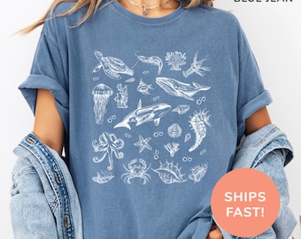 Comfort Colors® Meerestiere Shirt Küsten Shirt Sea Life Shirt Ozean Natur Shirt Strand Shirt Meer Liebhaber Geschenk Shirt für Frauen