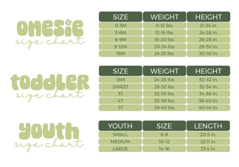 a set of three sizes for a child's height chart