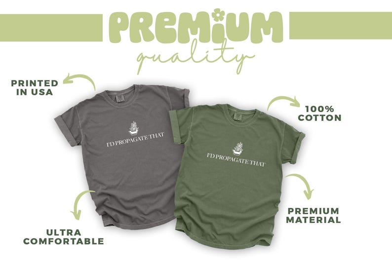 two t - shirts with the words premium quality printed on them